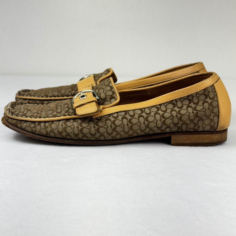 Coach Tan Signature Canvas & Yellow Leather Loafers - Picture 4 of 11